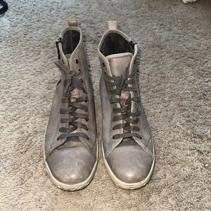 John Varvatos Star USA Men's Elephant Gray Star Leather High Top Sneaker Sz 11